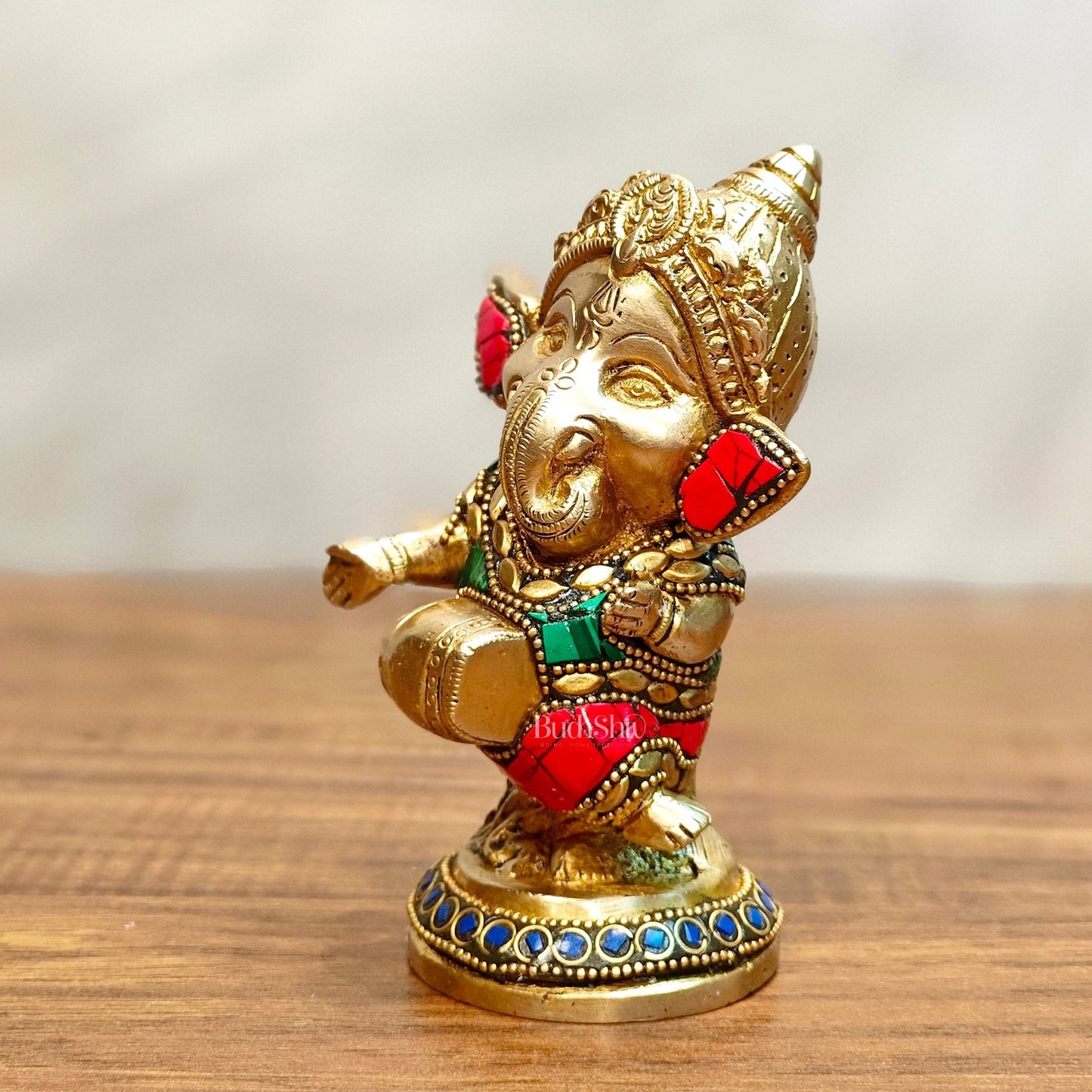 Baby Dholak Ganesha Brass Idol - Perfect for Office Desk, Study Table, Temple - stonework