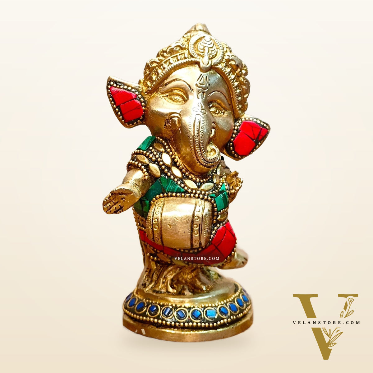 Baby Dholak Ganesha Brass Idol - Perfect for Office Desk, Study Table, Temple - stonework