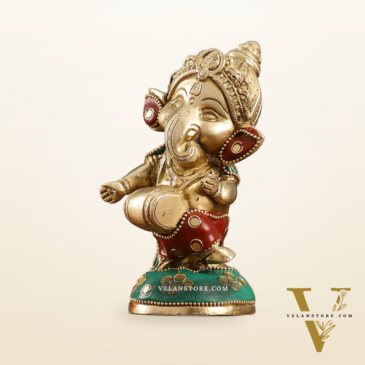Baby Dholak Ganesha Brass Idol - Perfect for Office Desk, Study Table, Temple - stonework