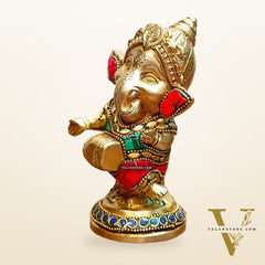 Baby Dholak Ganesha Brass Idol - Perfect for Office Desk, Study Table, Temple - stonework