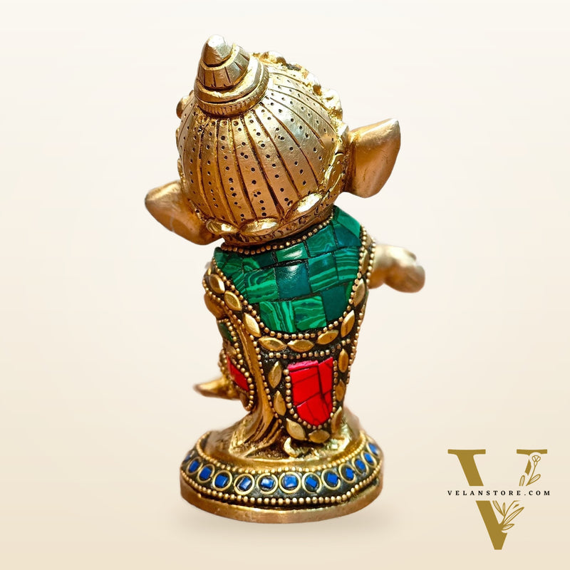Baby Dholak Ganesha Brass Idol - Perfect for Office Desk, Study Table, Temple - stonework