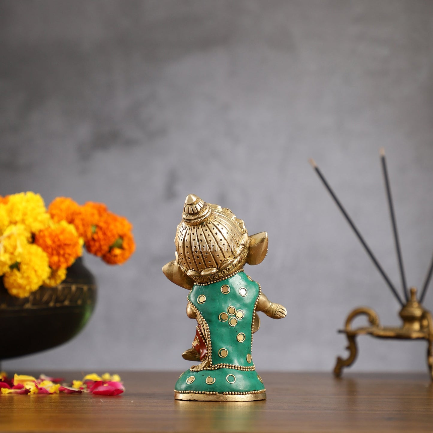 Baby Dholak Ganesha Brass Idol - Perfect for Office Desk, Study Table, Temple - stonework