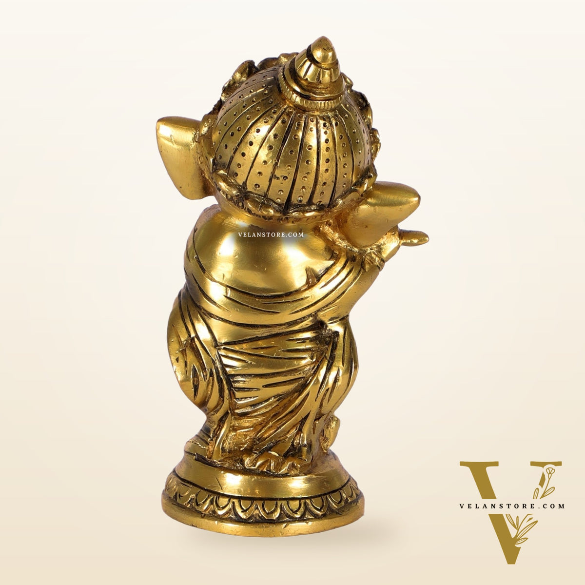 Baby Flute Ganesha Brass Idol - Golden | BudhShiv
