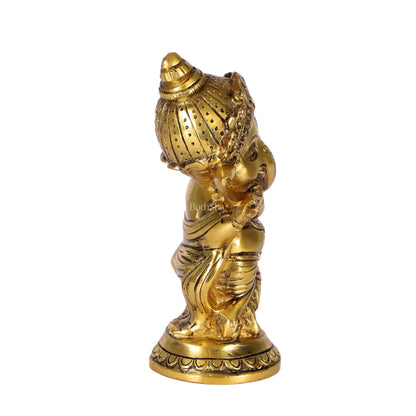 Baby Flute Ganesha Brass Idol - Golden | BudhShiv