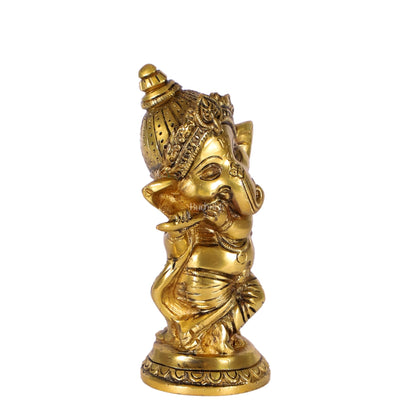 Baby Flute Ganesha Brass Idol - Golden | BudhShiv