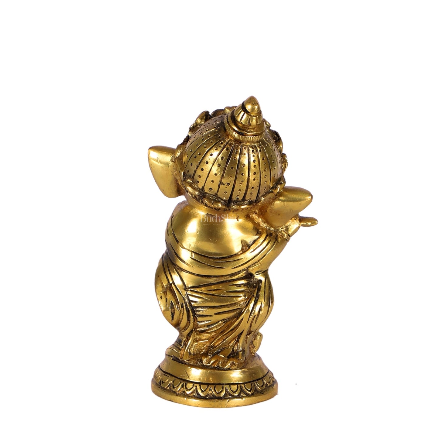 Baby Flute Ganesha Brass Idol - Golden | BudhShiv