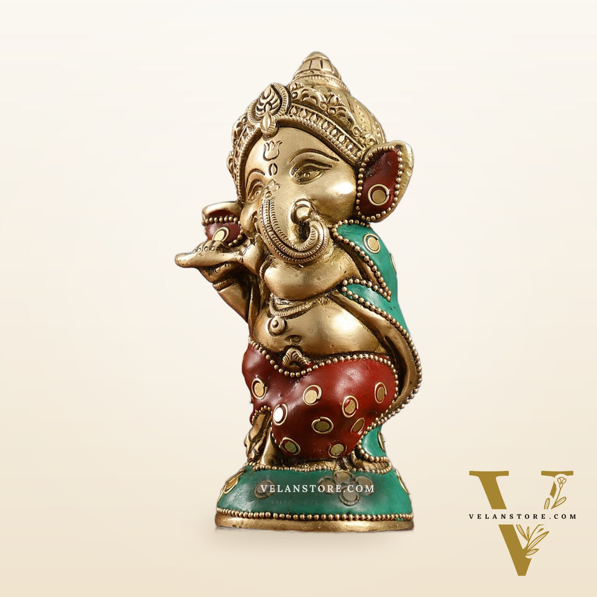 Baby Flute Ganesha Brass Idol - Perfect for Office Desk, Study Table, Temple - stonework