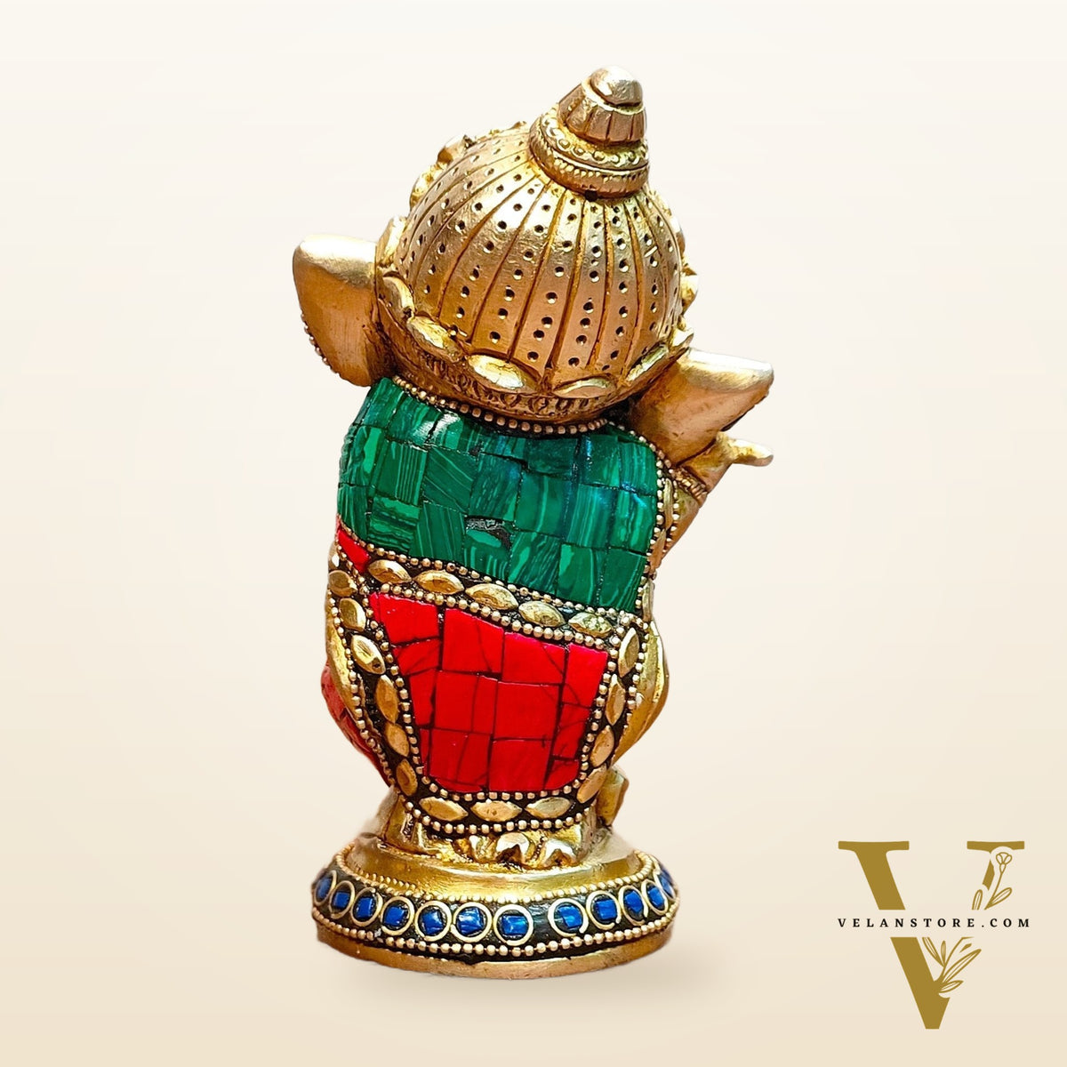 Baby Flute Ganesha Brass Idol - Perfect for Office Desk, Study Table, Temple - stonework