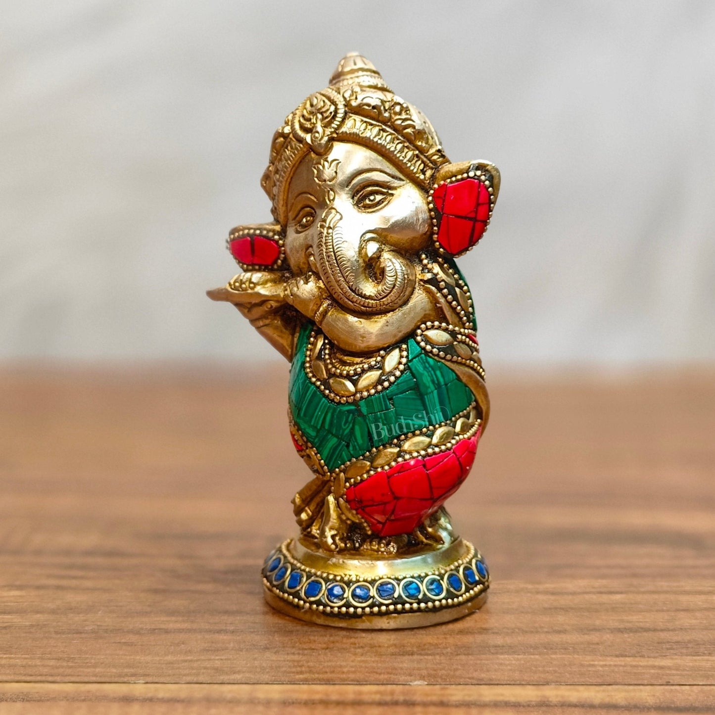 Baby Flute Ganesha Brass Idol - Perfect for Office Desk, Study Table, Temple - stonework