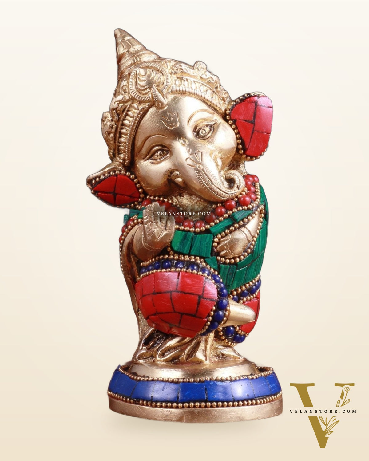 Baby Ganesha Aashirwaad Brass Idol - Perfect for Office Desk, Study Table, Temple - stonework