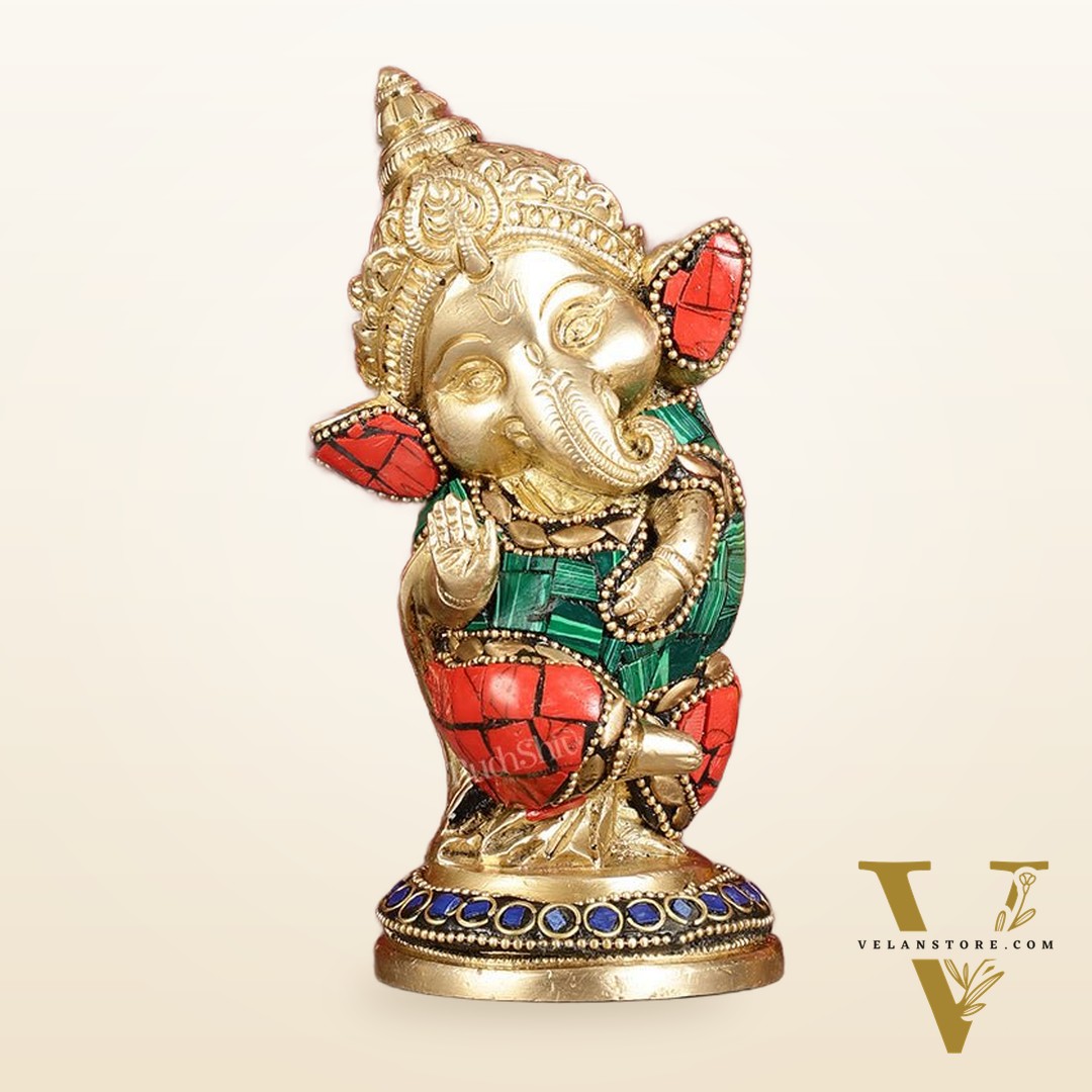 Baby Ganesha Aashirwaad Brass Idol - Perfect for Office Desk, Study Table, Temple - stonework