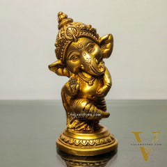 Baby Ganesha Aashirwaad Brass Idol - Perfect for Office Desk, Study Table, Temple - Golden