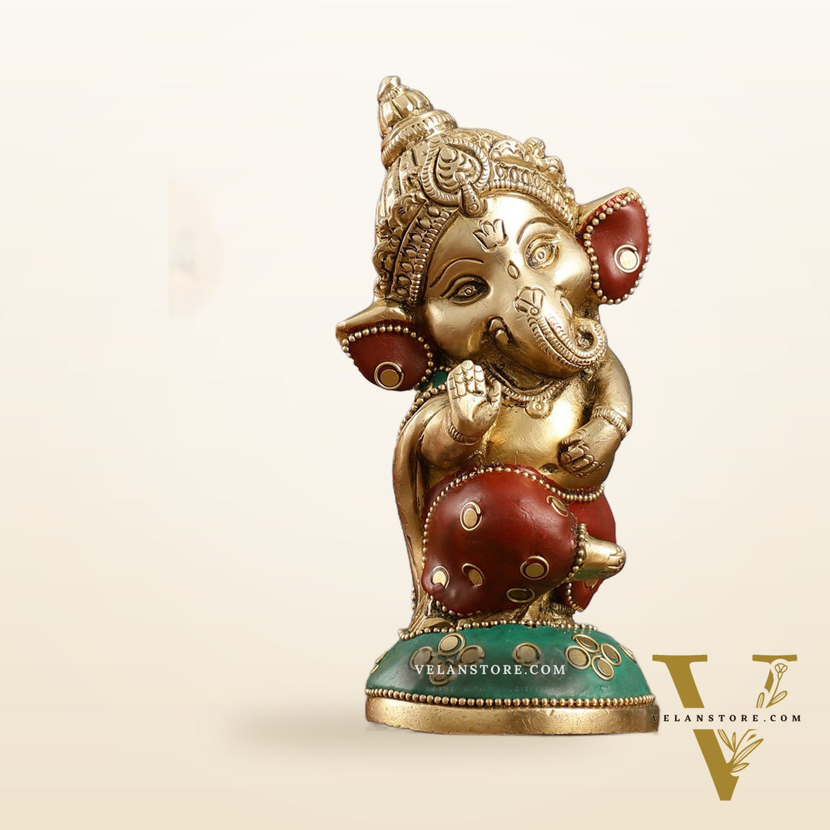 Baby Ganesha Aashirwaad Brass Idol - Perfect for Office Desk, Study Table, Temple - stonework