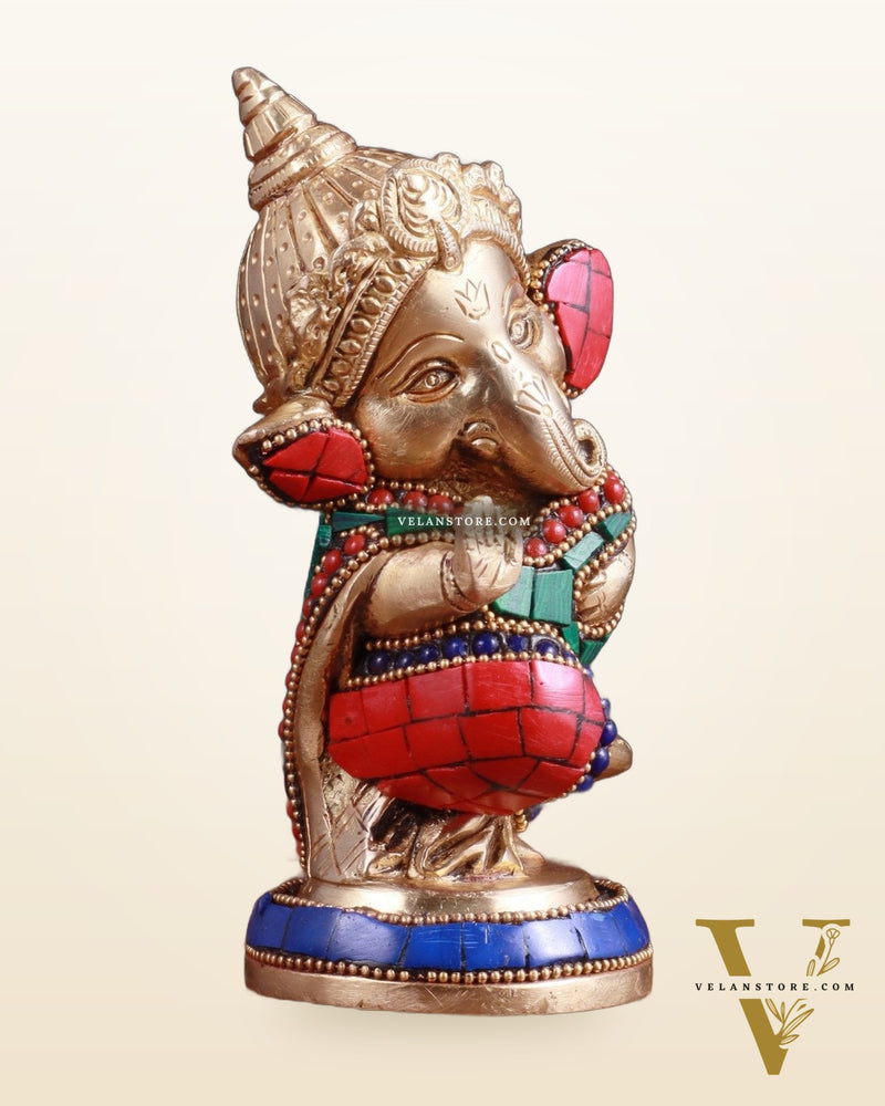 Baby Ganesha Aashirwaad Brass Idol - Perfect for Office Desk, Study Table, Temple - stonework
