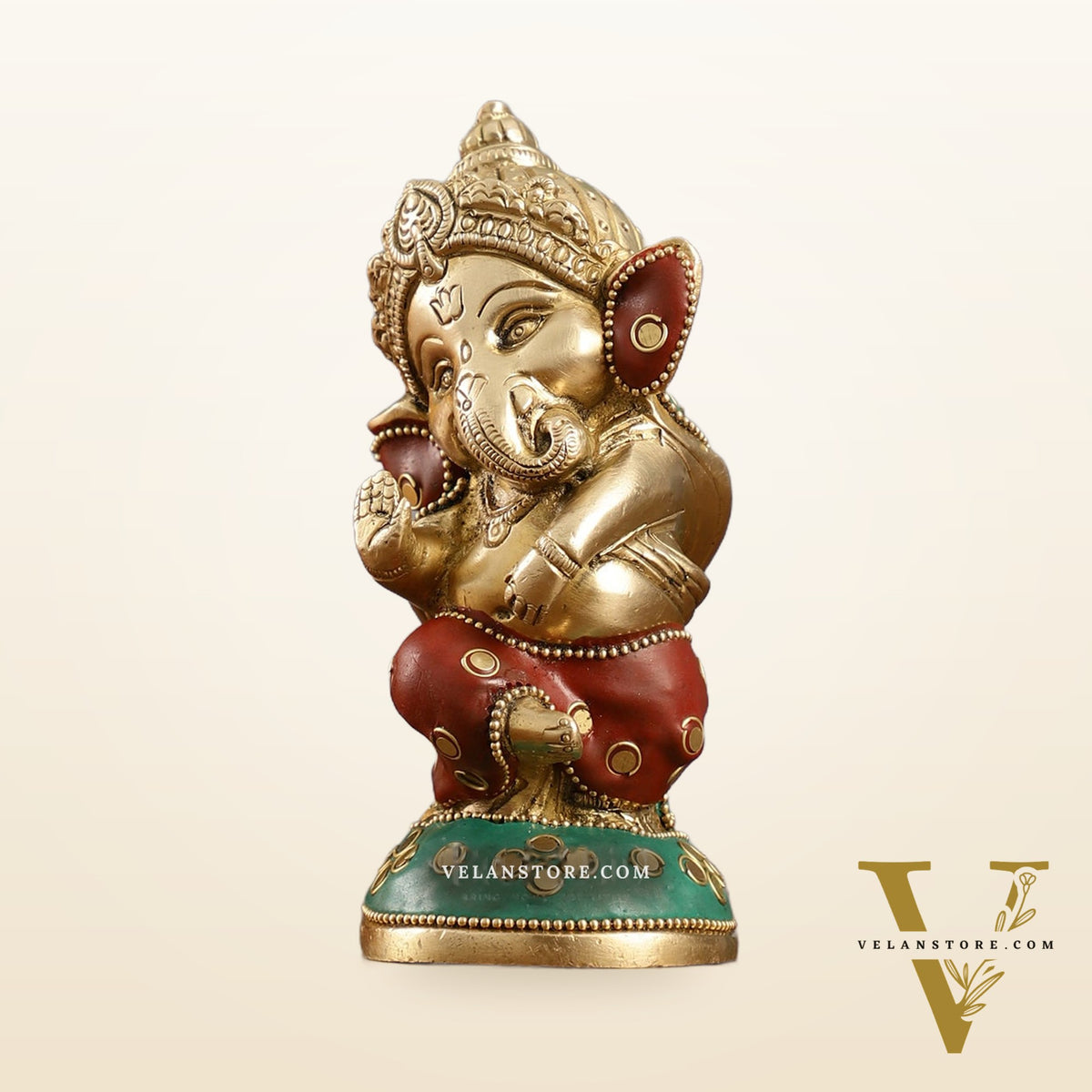 Baby Ganesha Aashirwaad Brass Idol - Perfect for Office Desk, Study Table, Temple - stonework