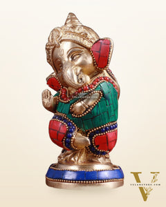 Baby Ganesha Aashirwaad Brass Idol - Perfect for Office Desk, Study Table, Temple - stonework