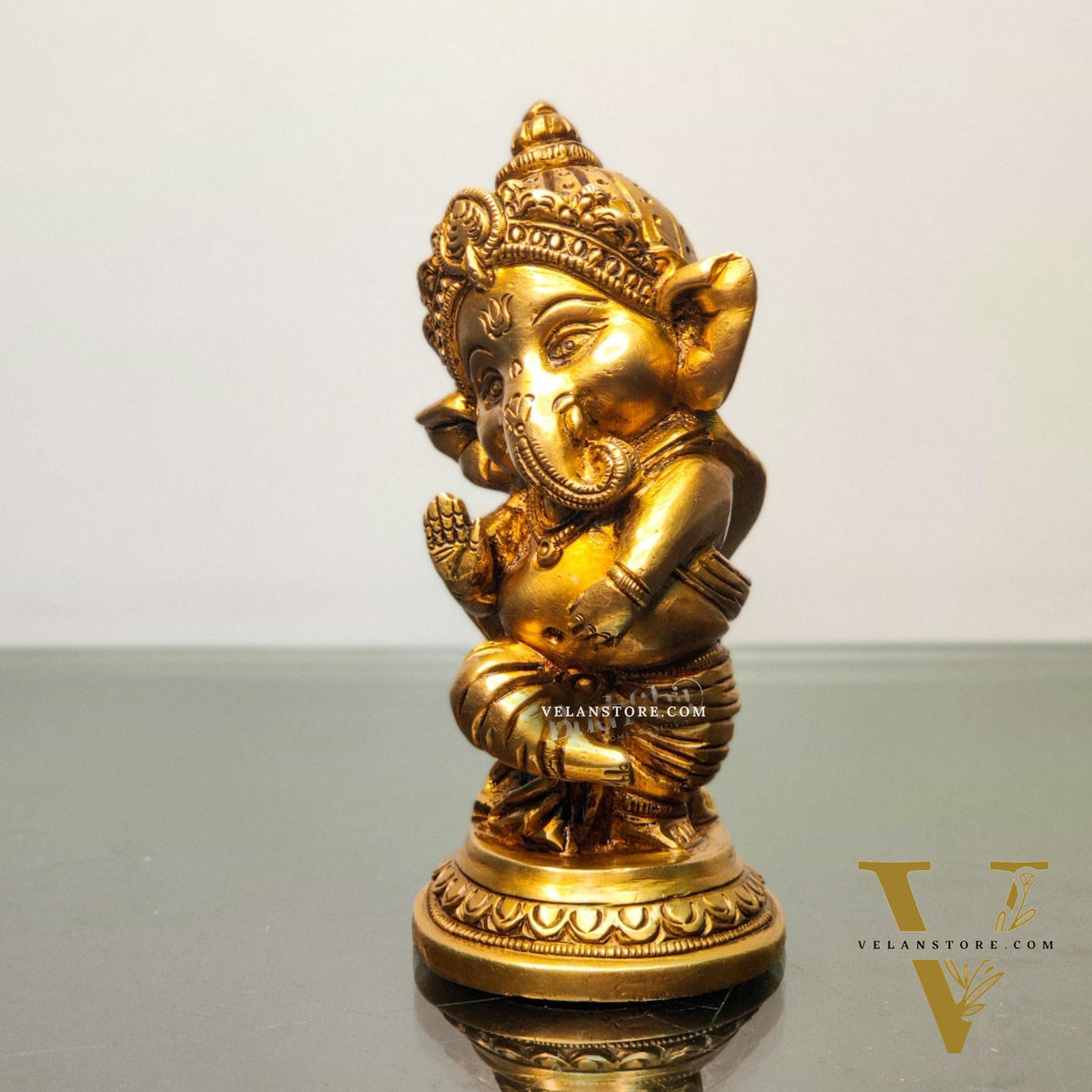 Baby Ganesha Aashirwaad Brass Idol - Perfect for Office Desk, Study Table, Temple - Golden