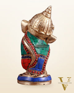 Baby Ganesha Aashirwaad Brass Idol - Perfect for Office Desk, Study Table, Temple - stonework