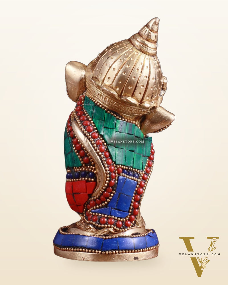 Baby Ganesha Aashirwaad Brass Idol - Perfect for Office Desk, Study Table, Temple - stonework