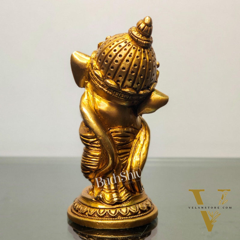Baby Ganesha Aashirwaad Brass Idol - Perfect for Office Desk, Study Table, Temple - Golden