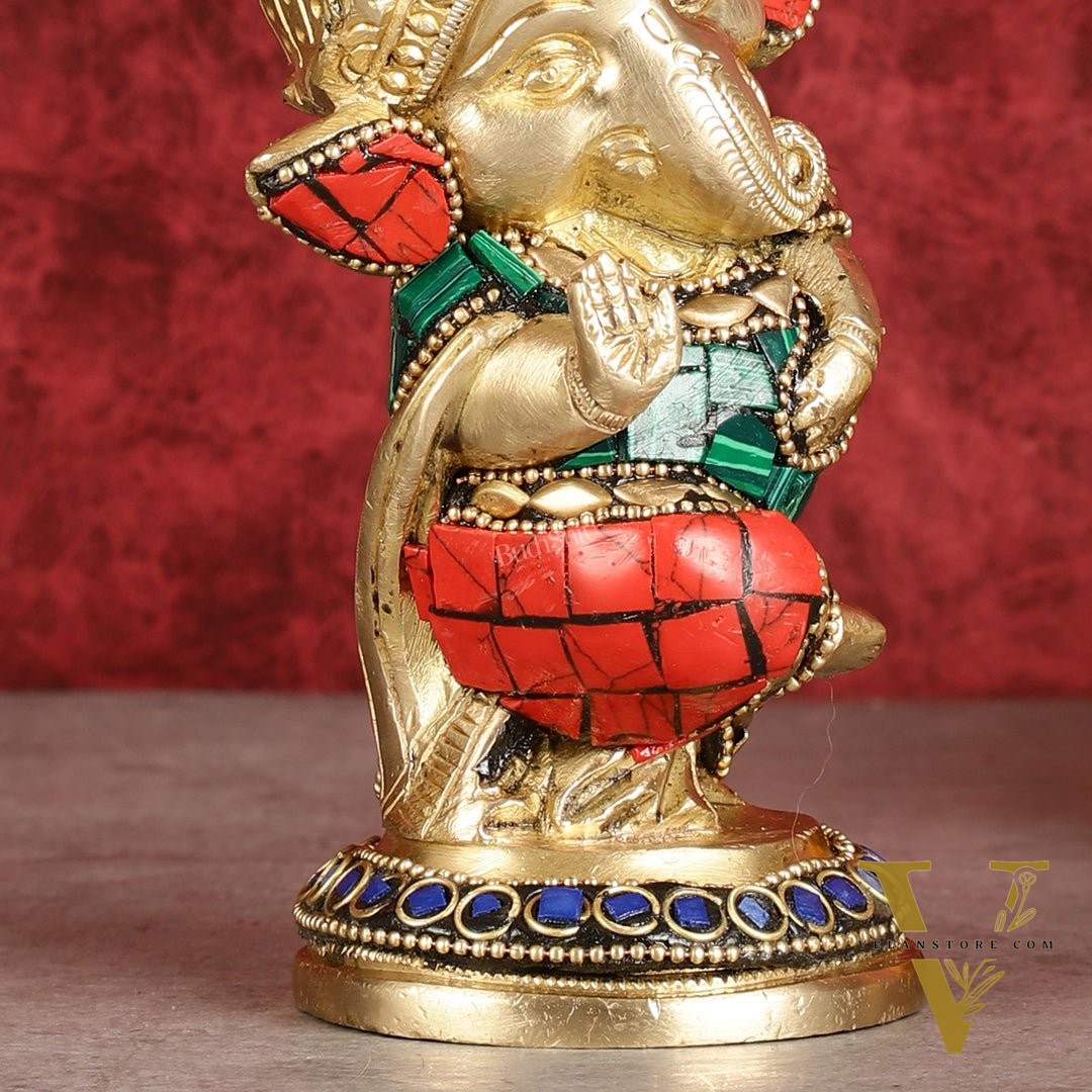 Baby Ganesha Aashirwaad Brass Idol - Perfect for Office Desk, Study Table, Temple - stonework