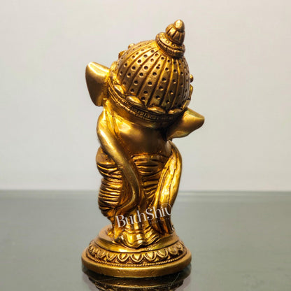 Baby Ganesha Aashirwaad Brass Idol - Perfect for Office Desk, Study Table, Temple - Golden