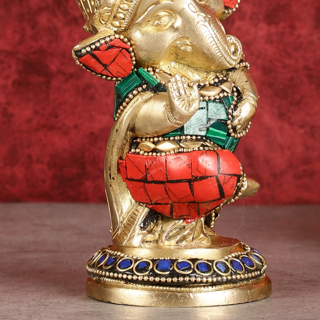 Baby Ganesha Aashirwaad Brass Idol - Perfect for Office Desk, Study Table, Temple - stonework