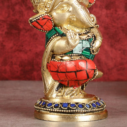 Baby Ganesha Aashirwaad Brass Idol - Perfect for Office Desk, Study Table, Temple - stonework