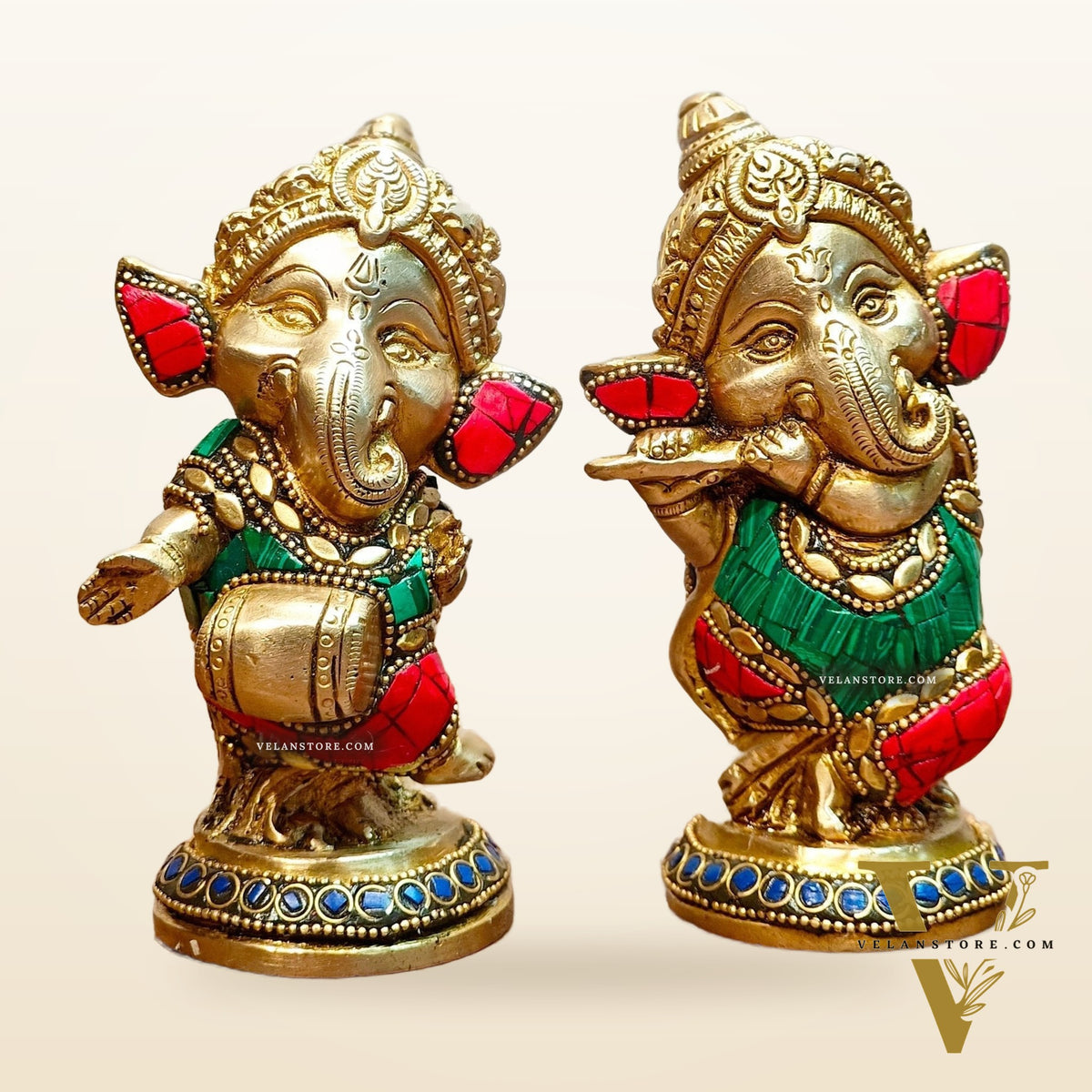 Baby Ganesha Brass Idols pair 5 " Stonework