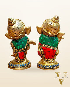 Baby Ganesha Brass Idols pair 5 " Stonework