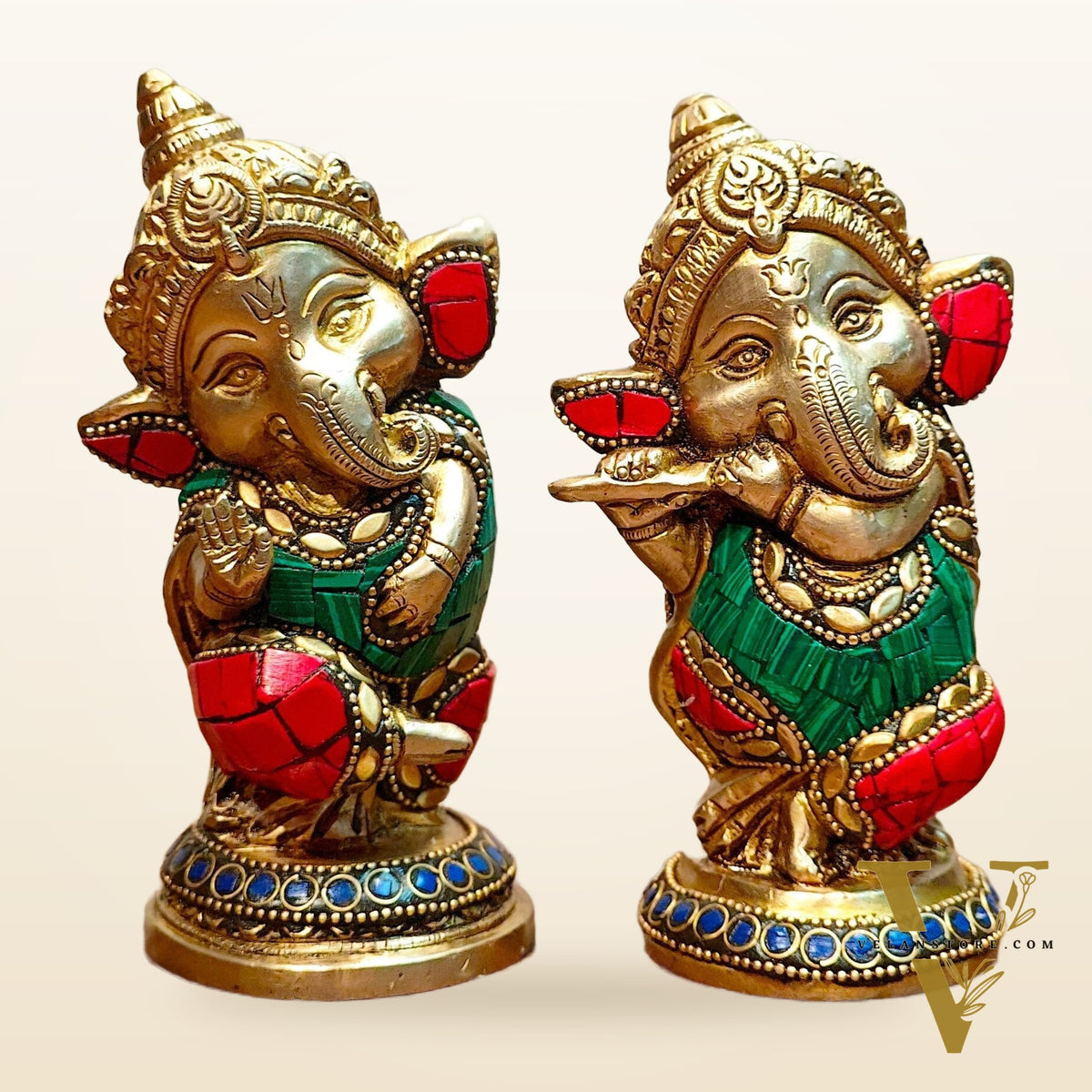 Baby Ganesha Brass Idols pair 5 " Stonework