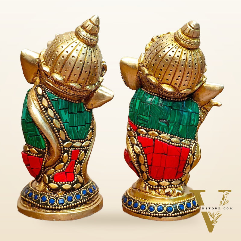 Baby Ganesha Brass Idols pair 5 " Stonework