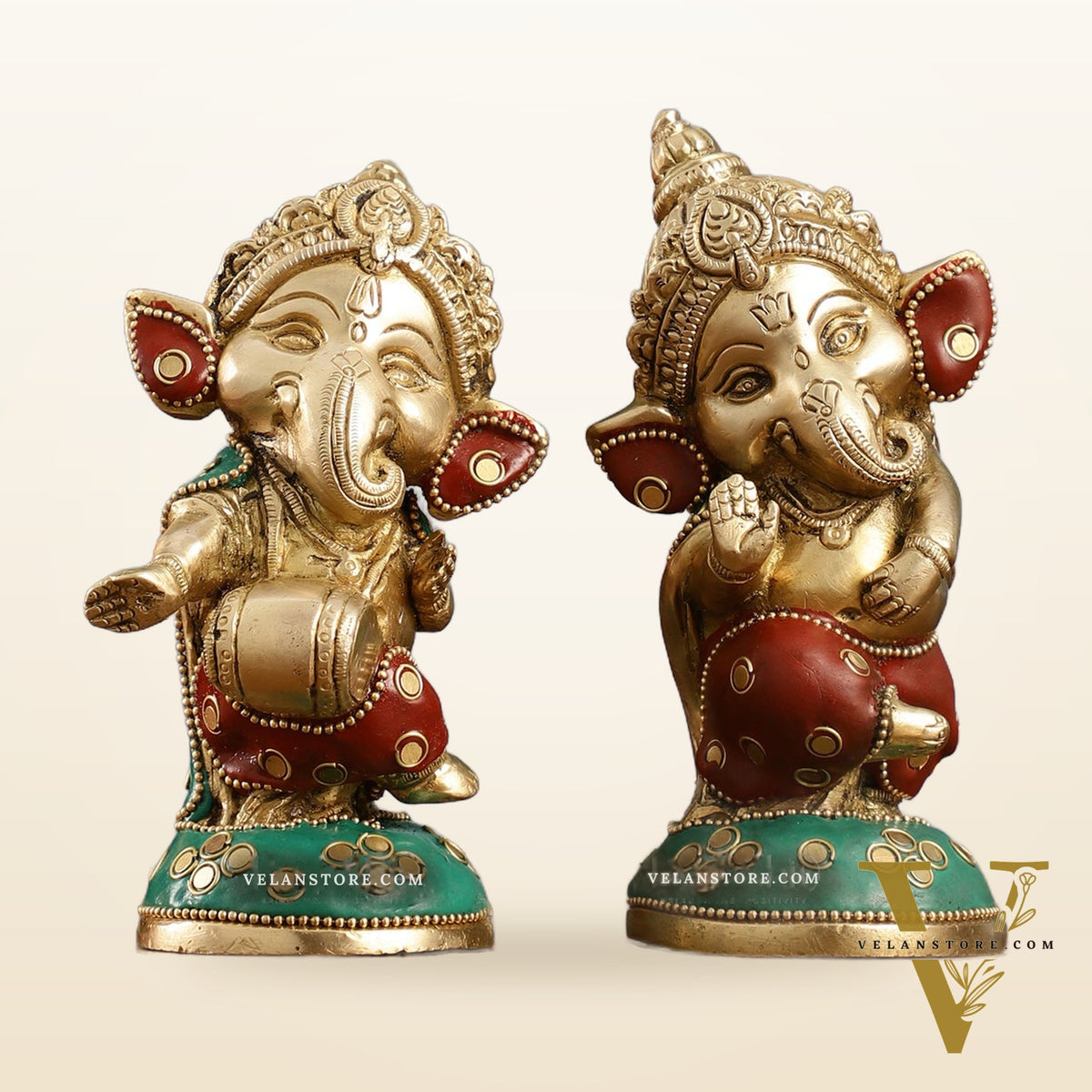 Baby Ganesha Brass Idols pair 5 " Stonework