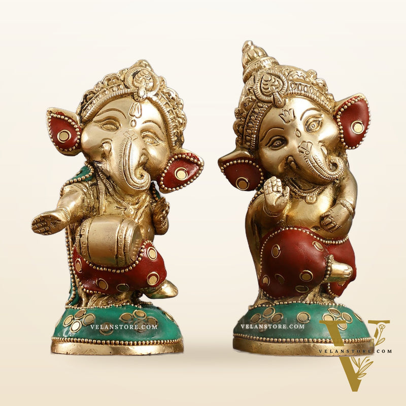 Baby Ganesha Brass Idols pair 5 " Stonework