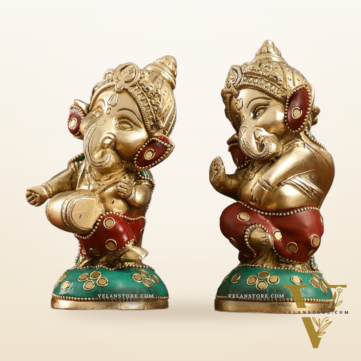 Baby Ganesha Brass Idols pair 5 " Stonework