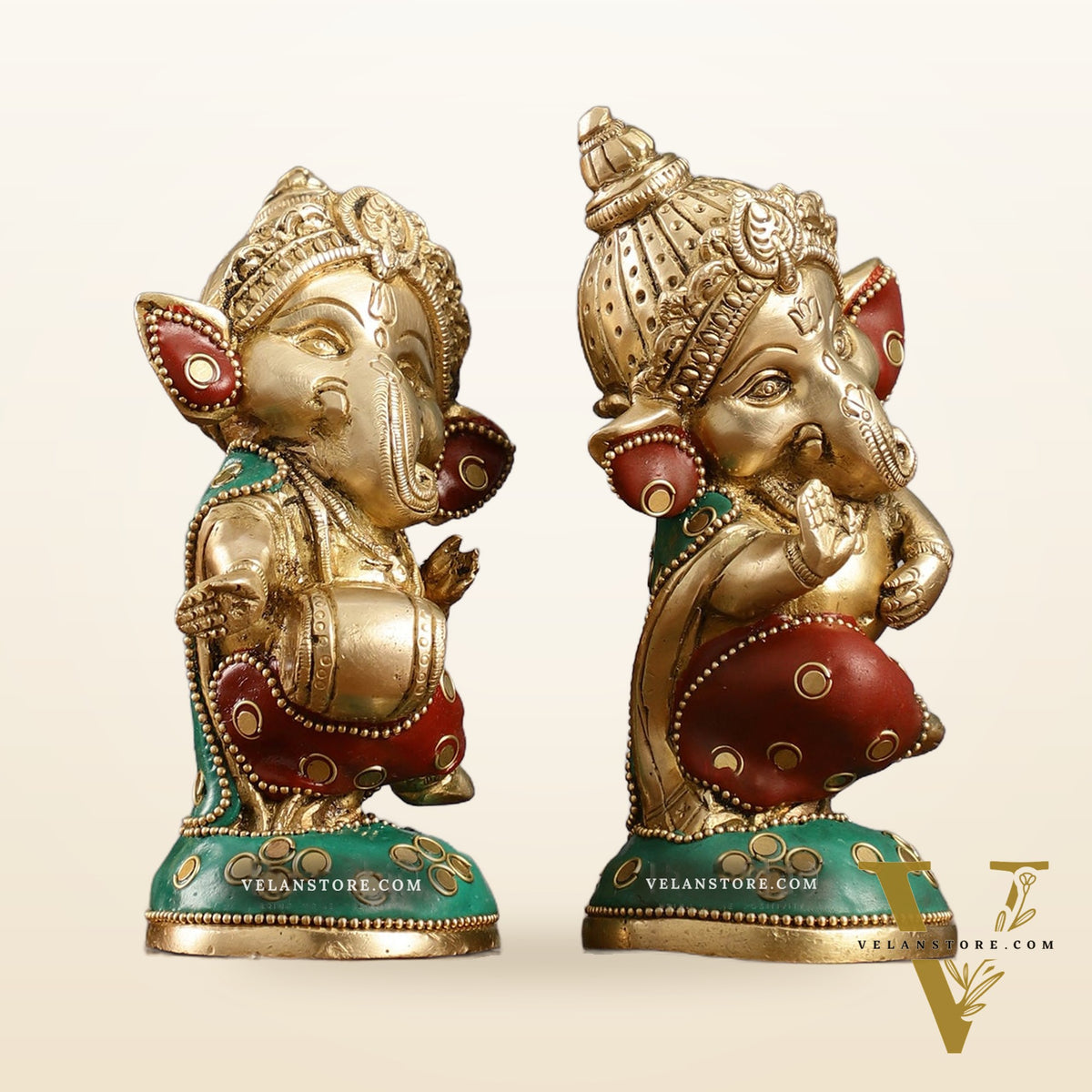 Baby Ganesha Brass Idols pair 5 " Stonework