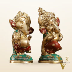 Baby Ganesha Brass Idols pair 5 " Stonework