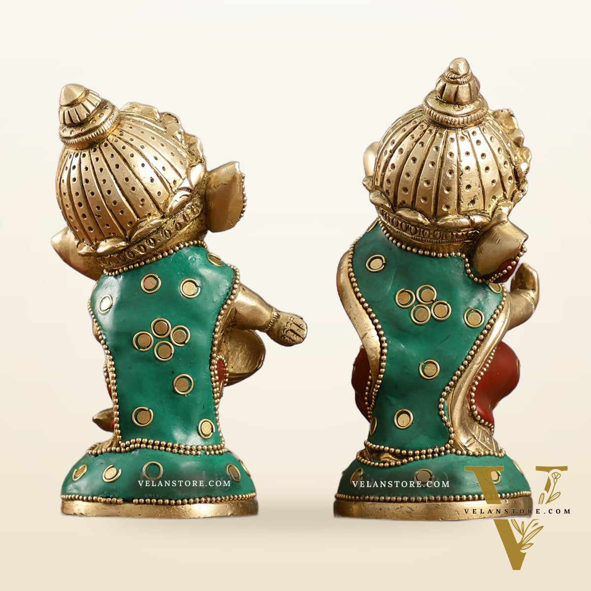 Baby Ganesha Brass Idols pair 5 " Stonework