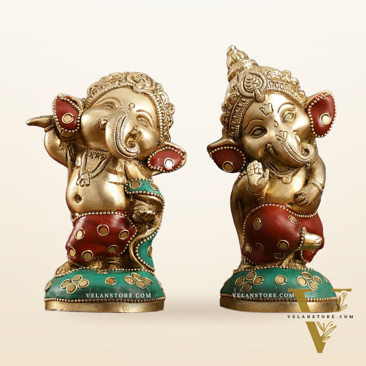 Baby Ganesha Brass Idols pair 5 " Stonework