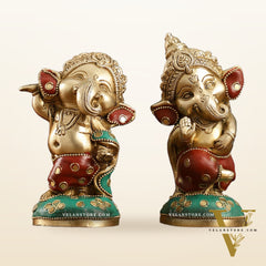 Baby Ganesha Brass Idols pair 5 " Stonework