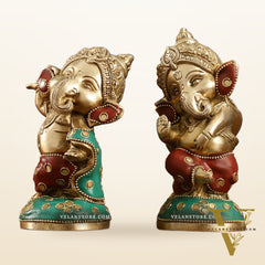 Baby Ganesha Brass Idols pair 5 " Stonework