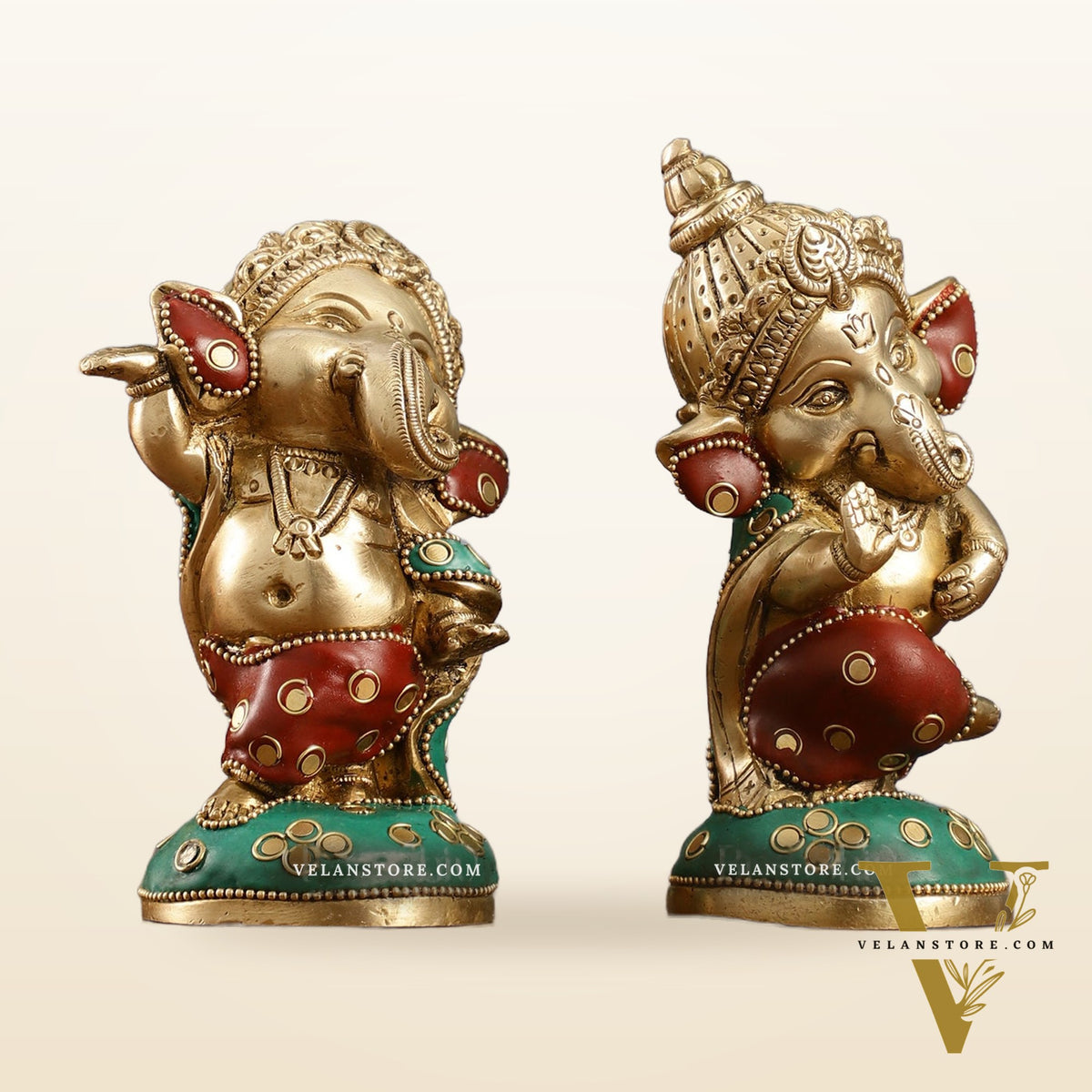 Baby Ganesha Brass Idols pair 5 " Stonework