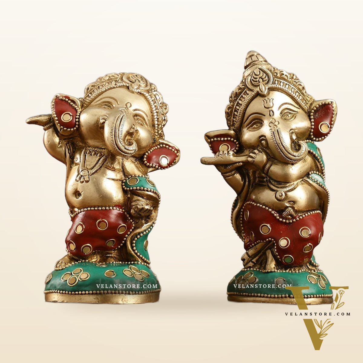Baby Ganesha Brass Idols pair 5 " Stonework