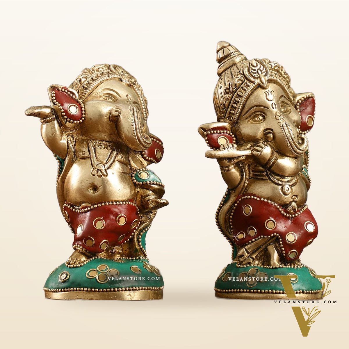 Baby Ganesha Brass Idols pair 5 " Stonework