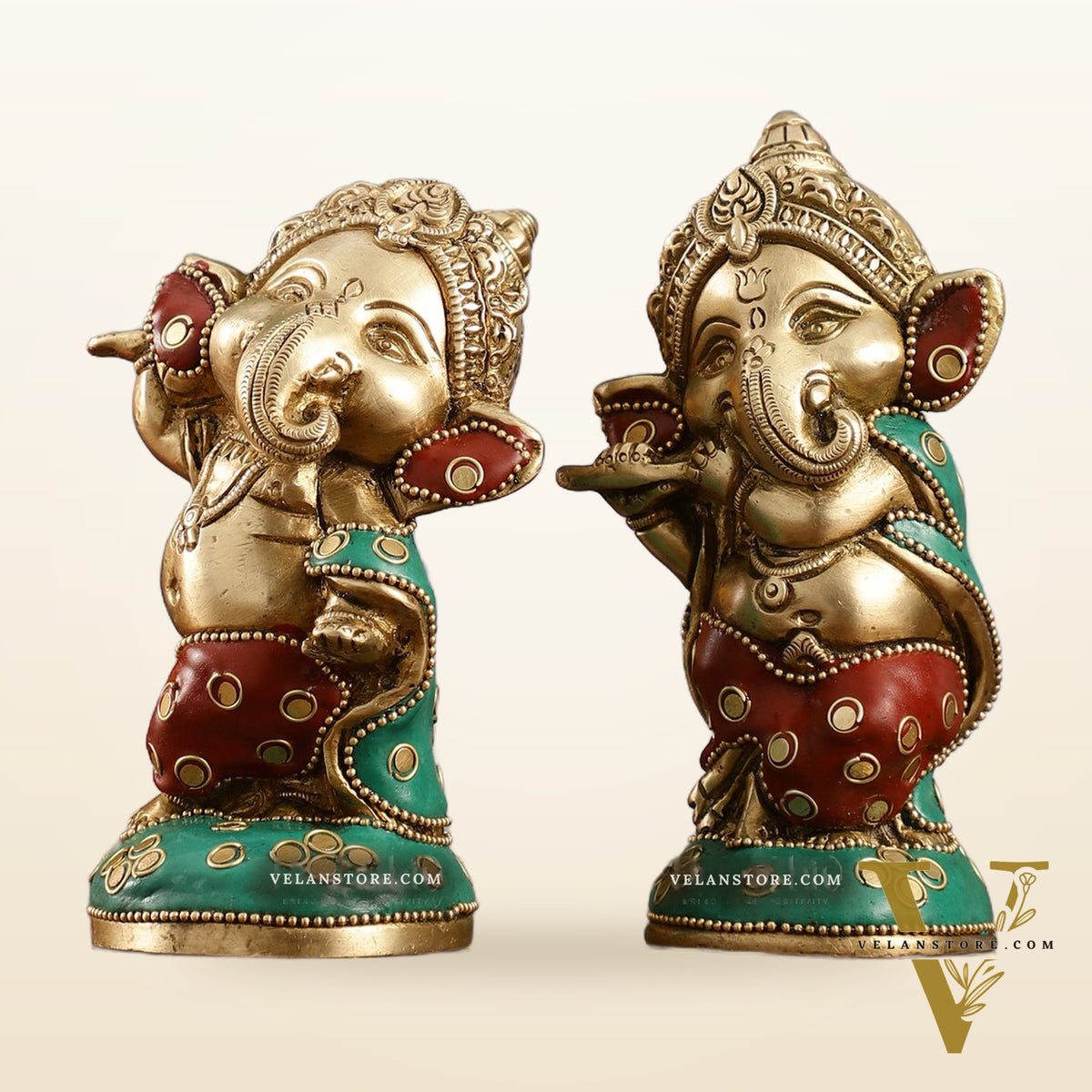 Baby Ganesha Brass Idols pair 5 " Stonework