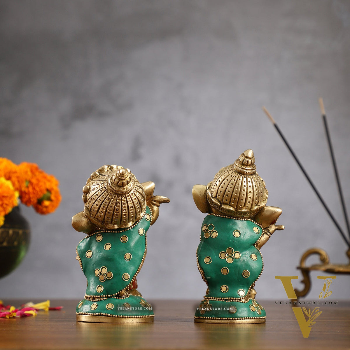 Baby Ganesha Brass Idols pair 5 " Stonework
