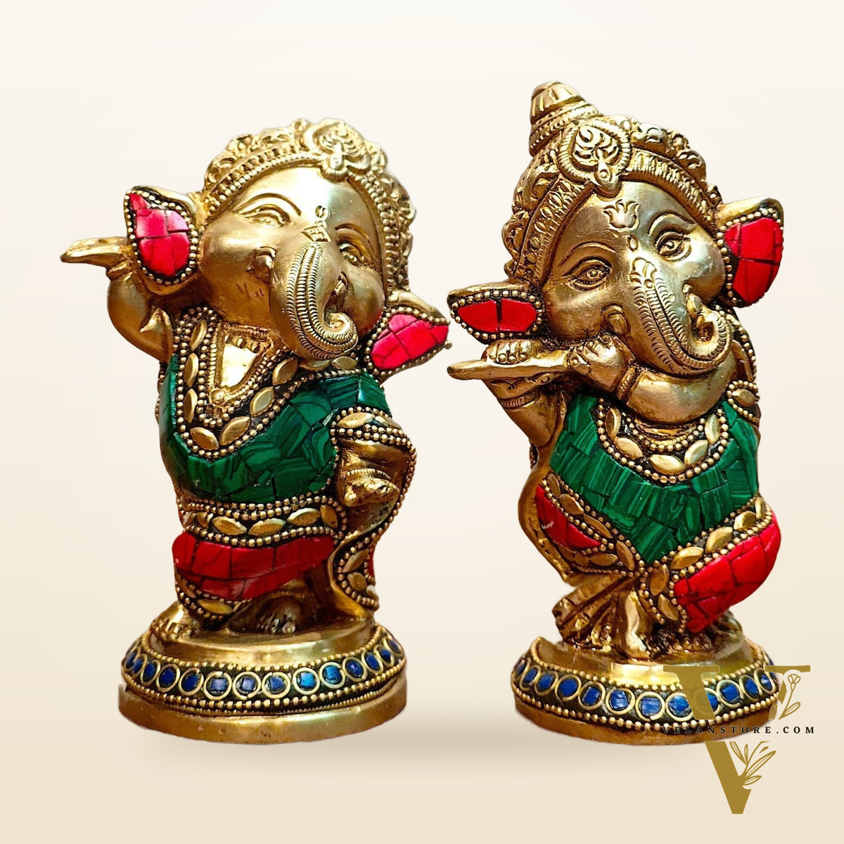 Baby Ganesha Brass Idols pair 5 " Stonework
