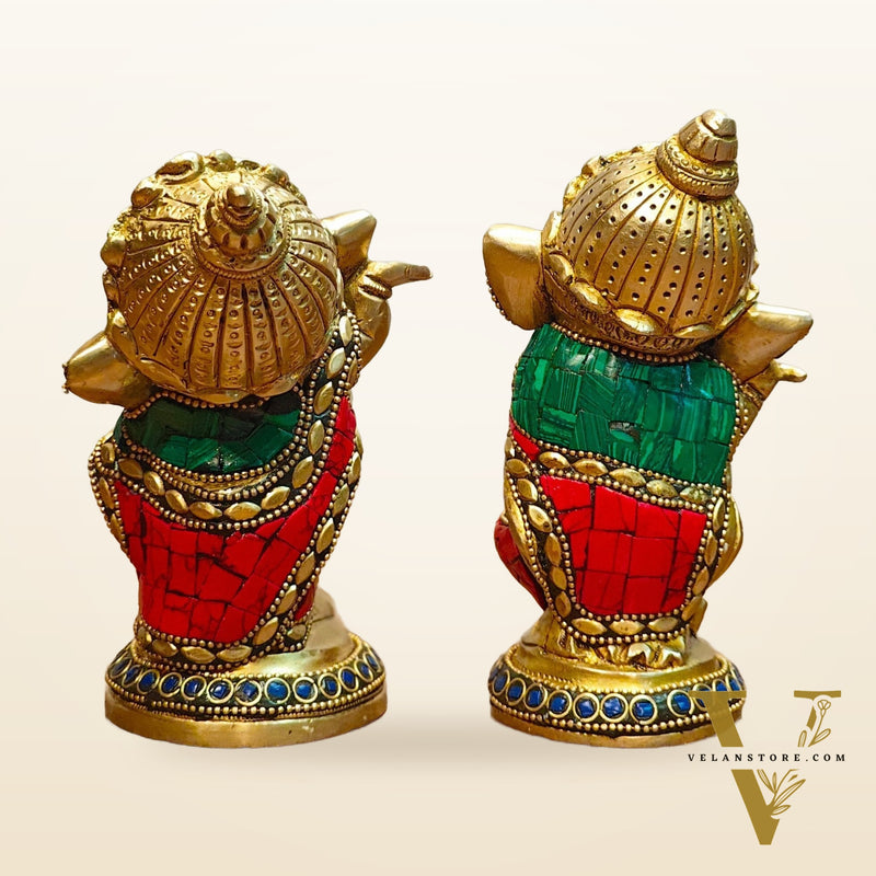Baby Ganesha Brass Idols pair 5 " Stonework