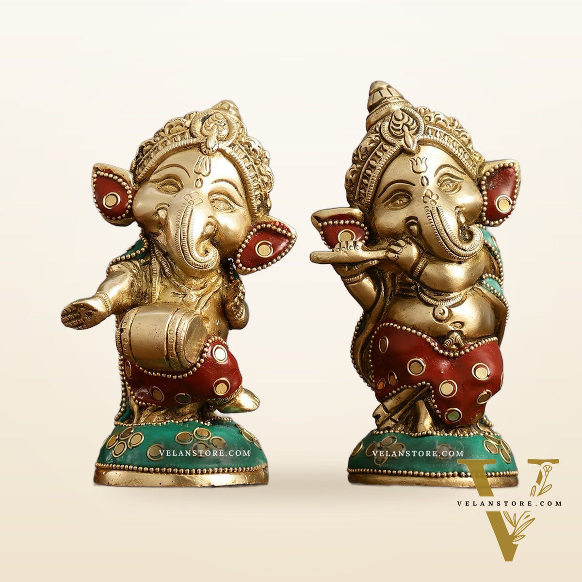 Baby Ganesha Brass Idols pair 5 " Stonework