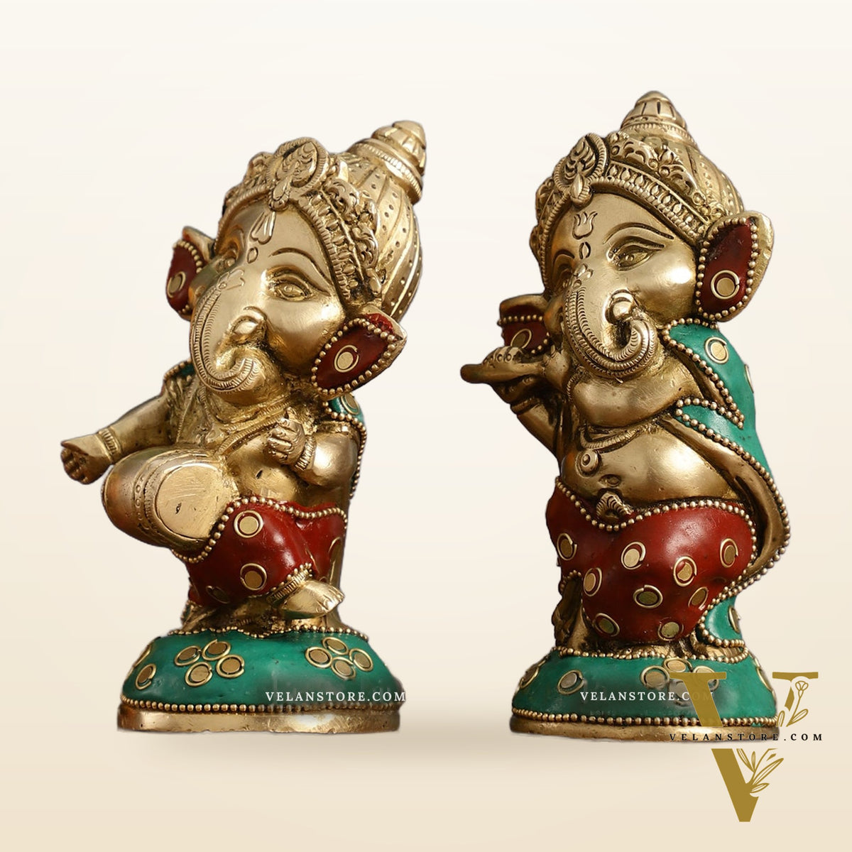 Baby Ganesha Brass Idols pair 5 " Stonework